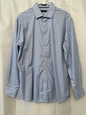 Tommy Hilfiger Blue and White Check Button Cotton Dress Office No Iron Shirt